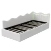Fortuna lai Lit Capitonné 90x200cm, Canapé-lit Coffre Avec Éclairage LED Et Sommier à Lattes, Velours,blanc Discount