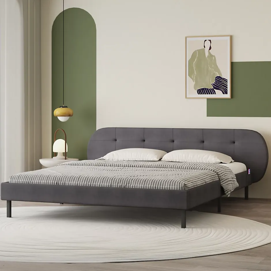 Concept Usine Lit capitonné 160x200cm gris avec tête de lit et sommier - TULSA New