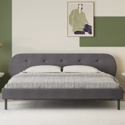 Concept Usine Lit capitonné 160x200cm gris avec tête de lit et sommier - TULSA New