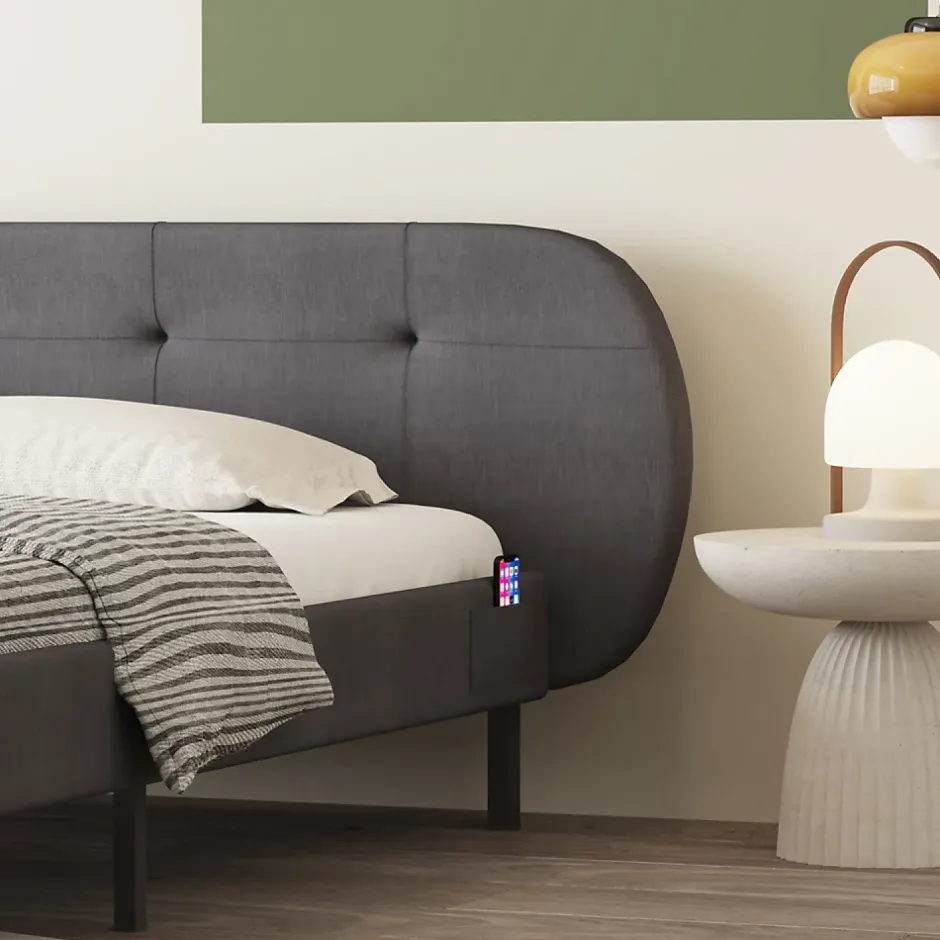 Concept Usine Lit capitonné 140x190cm gris avec tête de lit et sommier - TULSA Outlet