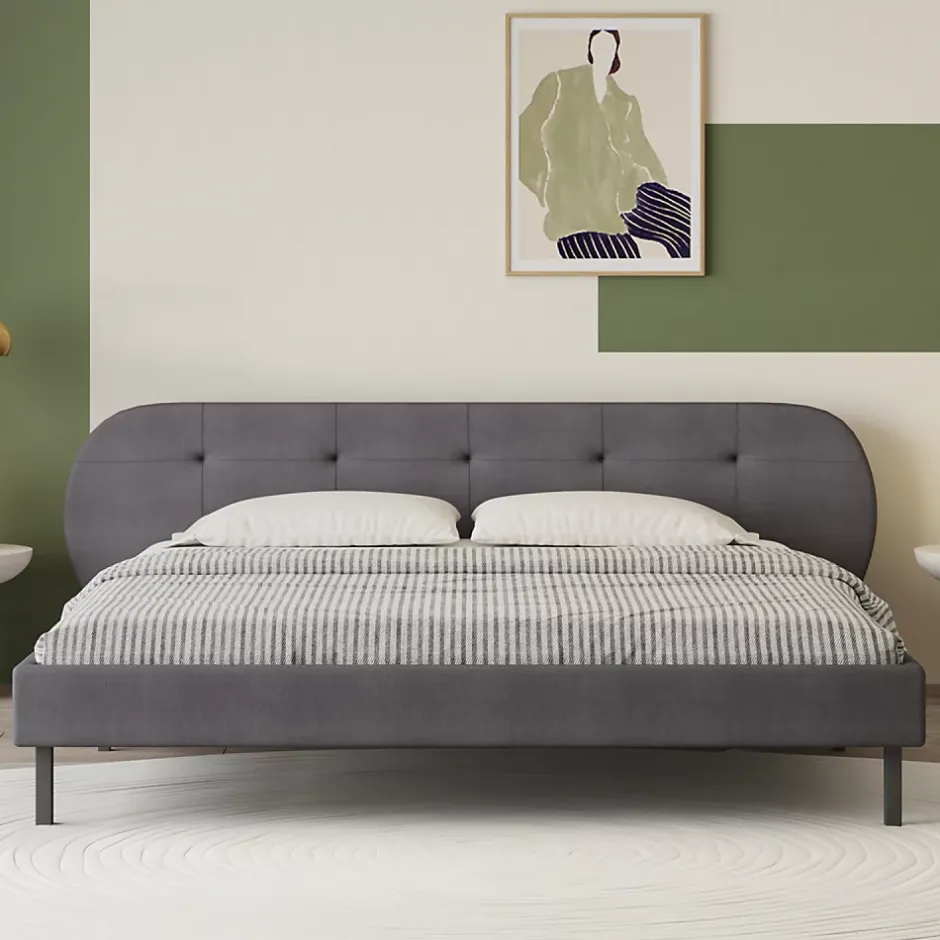 Concept Usine Lit capitonné 140x190cm gris avec tête de lit et sommier - TULSA Outlet