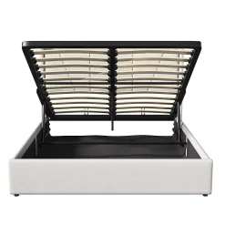 Fortuna lai Lit capitonné 160x200cm, lit coffre avec 2 USB+1 interface type-c, Rangement sous le lit,Beige New