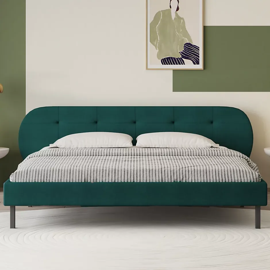 Concept Usine Lit capitonné 160x200cm vert avec tête de lit et sommier - TULSA New
