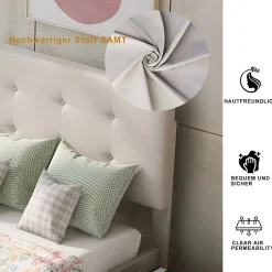 ProximaX Lit capitonne 90 x 200 cm - avec 2 tiroirs, sommier à lattes et tête de lit relevable, tissu velours, style scandinave - Beige