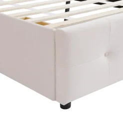 ProximaX Lit capitonne 90 x 200 cm - avec 2 tiroirs, sommier à lattes et tête de lit relevable, tissu velours, style scandinave - Beige