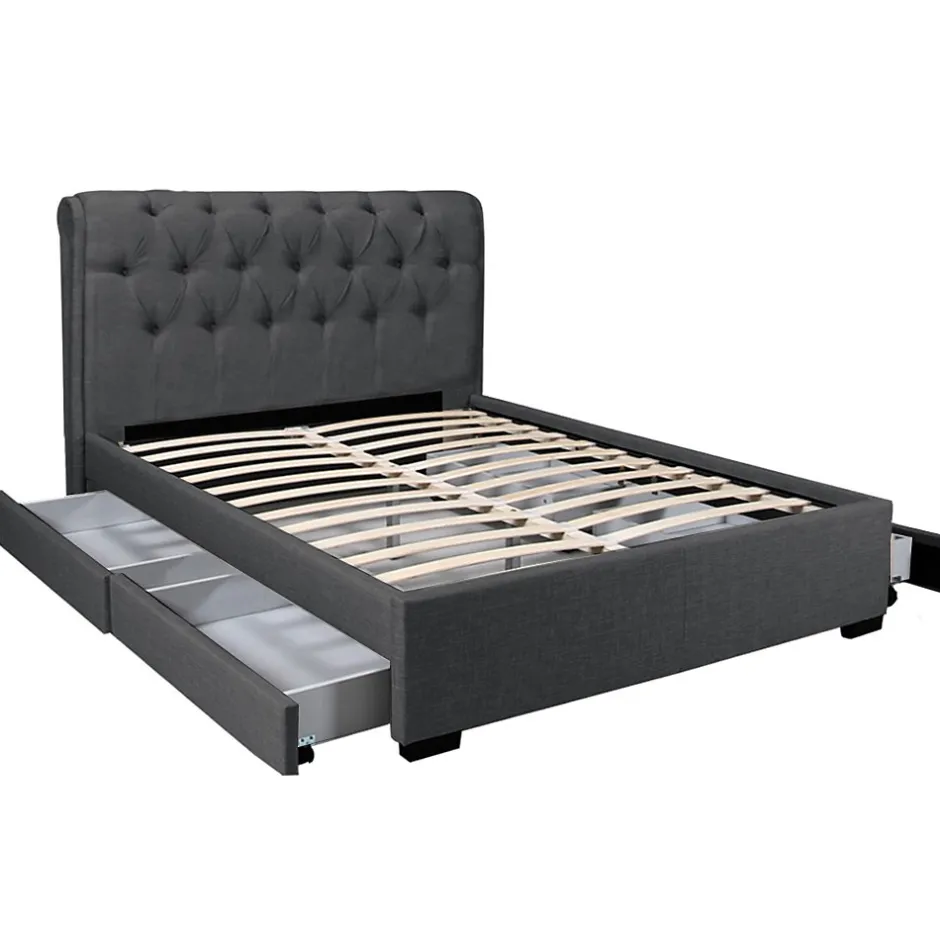 Weber Industries Lit CHELSEA 160x200 + 4 tiroirs + sommier / Gris foncé
