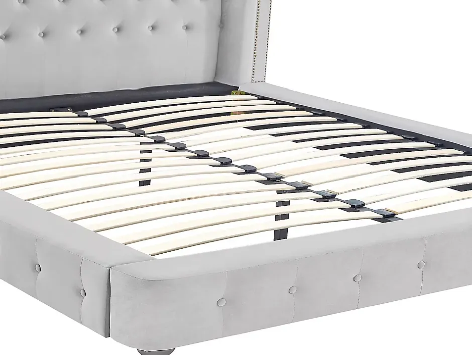 Vente-unique Lit chesterfield 160 x 200 cm - Velours - Gris clair + Matelas - TONGERLA Best