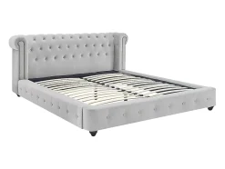 Vente-unique Lit chesterfield 160 x 200 cm - Velours - Gris clair + Matelas - TONGERLA Best