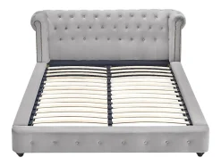 Vente-unique Lit chesterfield 160 x 200 cm - Velours - Gris clair + Matelas - TONGERLA Best