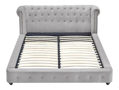 Vente-unique Lit chesterfield 160 x 200 cm - Velours - Gris clair - TONGERLA
