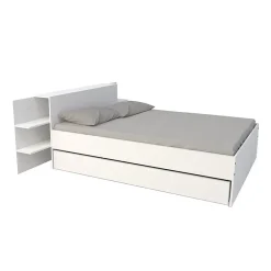 Weber Industries Lit CITY 140x190 + tête de lit chevet + 1 tiroir / Blanc