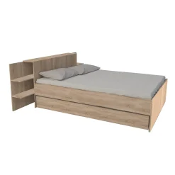 Weber Industries Lit CITY 140x190 + tête de lit chevet + 1 tiroir /Décor Chêne blanchi