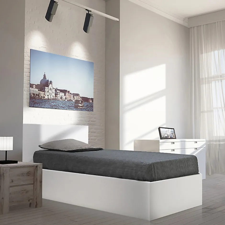 Bb Loisir Lit coffre 1 place 90x190cm couleur Blanc avec sommier MARO