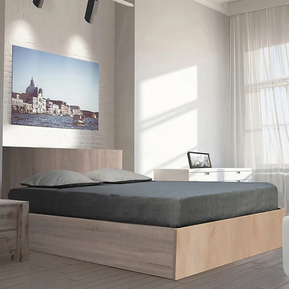 Bb Loisir Lit coffre 2 places 160x200cm couleur chêne avec sommier MARO Sale