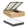 Vente-unique Lit coffre 140 x 190 cm - Coloris : Naturel et noir + Matelas - LUDARO