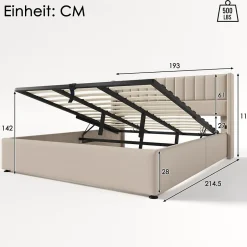 Generique Lit coffre 180 x 200 cm - Lit Double avec Sommier à Lattes - Lin Bois Métal - Sans Matelas - Beige