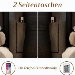 Okwish Lit Coffre 160 x 200 Cm - Lit Double avec Tête de Lit LED et Charge USB C - Bois, Coton, Métal - avec Matelas - Gris