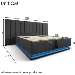 Okwish Lit Coffre 180 x 200 Cm - Lit Double Capitonné avec LED et Charge USB-C - Métal, Lin, Bois Massif - Sans Matelas - Gris Discount