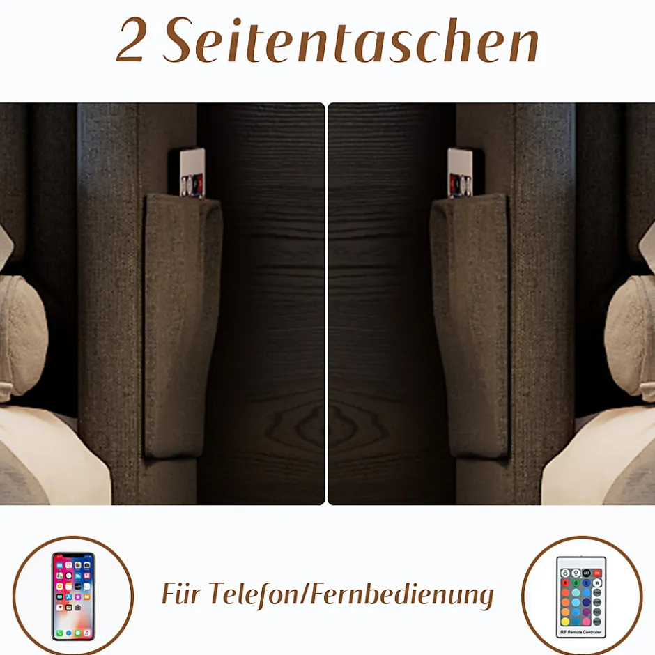 Okwish Lit Coffre 90 x 200 Cm - Lit Simple avec Tête de Lit LED et Charge USB C - Bois, Coton, Métal - Sans Matelas - Gris