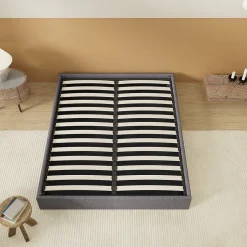 November Lit Coffre 120 x 190 cm - Sommier à lattes en bois - Cadre en tissu gris