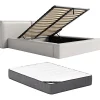 Vente-unique Lit coffre 140 x 190 cm - Tissu - Gris clair + Matelas - TIMANO