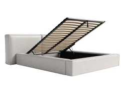 Vente-unique Lit coffre 140 x 190 cm - Tissu - Gris clair + Matelas - TIMANO