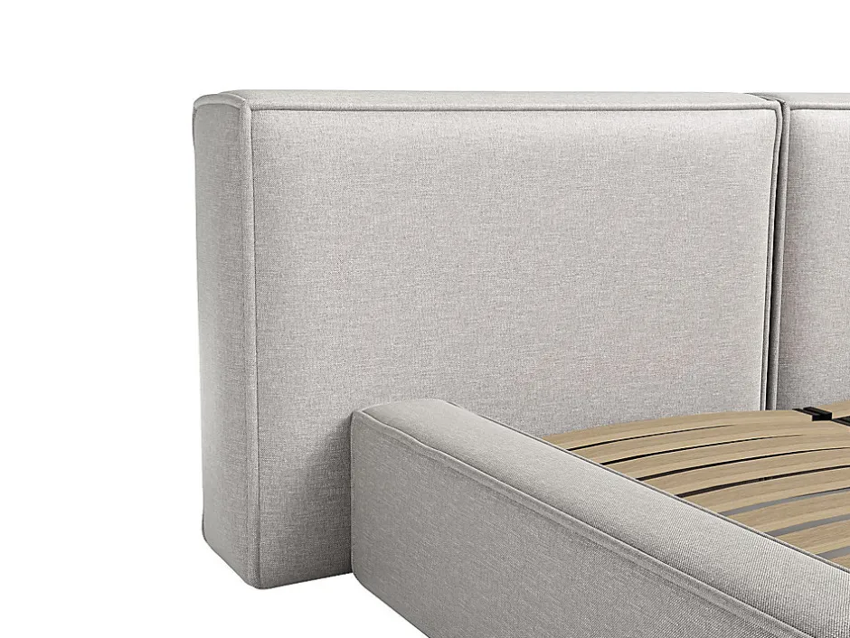 Vente-unique Lit coffre 140 x 190 cm - Tissu - Gris clair + Matelas - TIMANO