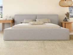 Vente-unique Lit coffre 140 x 190 cm - Tissu - Gris clair + Matelas - TIMANO