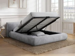 Vente-unique Lit coffre 160 x 200 cm - Tissu - Gris clair + Matelas - MIRSIO Online