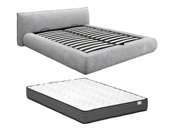 Vente-unique Lit coffre 160 x 200 cm - Tissu - Gris clair + Matelas - MIRSIO Online