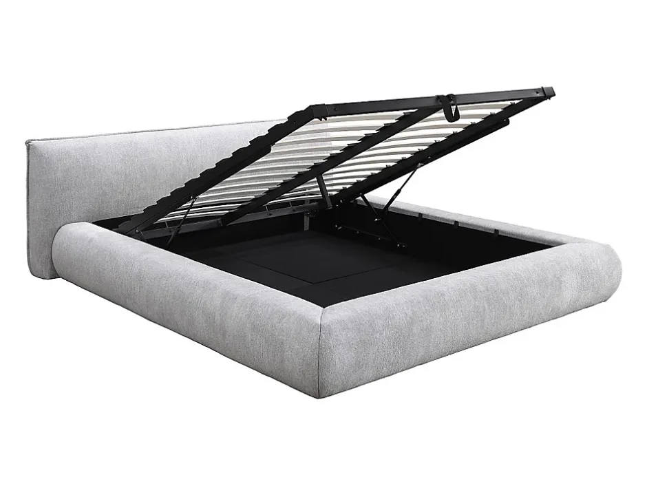 Vente-unique Lit coffre 160 x 200 cm - Tissu - Gris clair + Matelas - MIRSIO Online