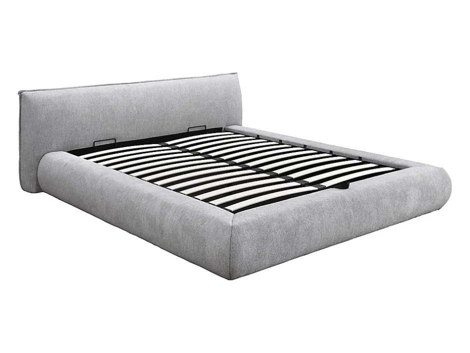 Vente-unique Lit coffre 160 x 200 cm - Tissu - Gris clair + Matelas - MIRSIO Online