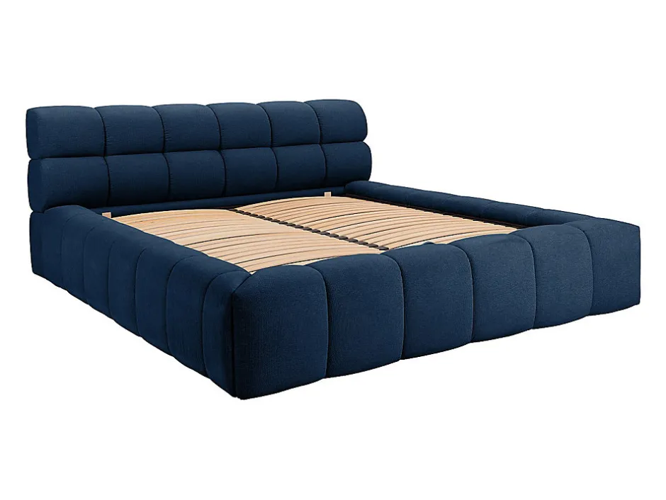 Vente-unique Lit coffre 160 x 200 cm - Tissu - Bleu nuit - FORVIK II