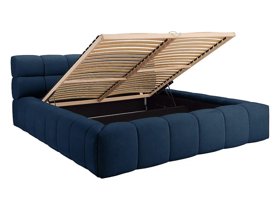 Vente-unique Lit coffre 160 x 200 cm - Tissu - Bleu nuit - FORVIK II