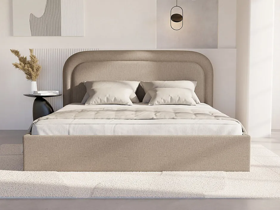 Vente-unique Lit coffre 140 x 190 cm - Tissu chiné - Beige - FIREZA II Online
