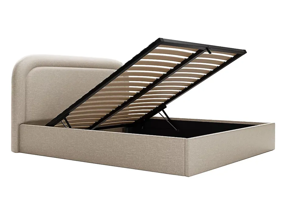 Vente-unique Lit coffre 140 x 190 cm - Tissu chiné - Beige - FIREZA II Online