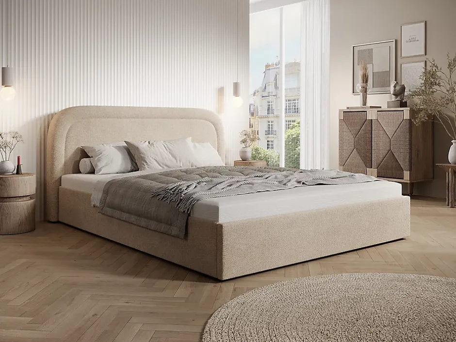 Vente-unique Lit coffre 140 x 190 cm - Tissu chiné - Beige - FIREZA II Online