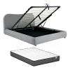 Vente-unique Lit coffre 160 x 200 cm - Tissu - Gris clair + Matelas - VANARI