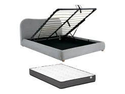 Vente-unique Lit coffre 160 x 200 cm - Tissu - Gris clair + Matelas - VANARI