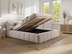 Vente-unique Lit coffre 160 x 200 cm - Tissu - Beige + Matelas - FORVIK II
