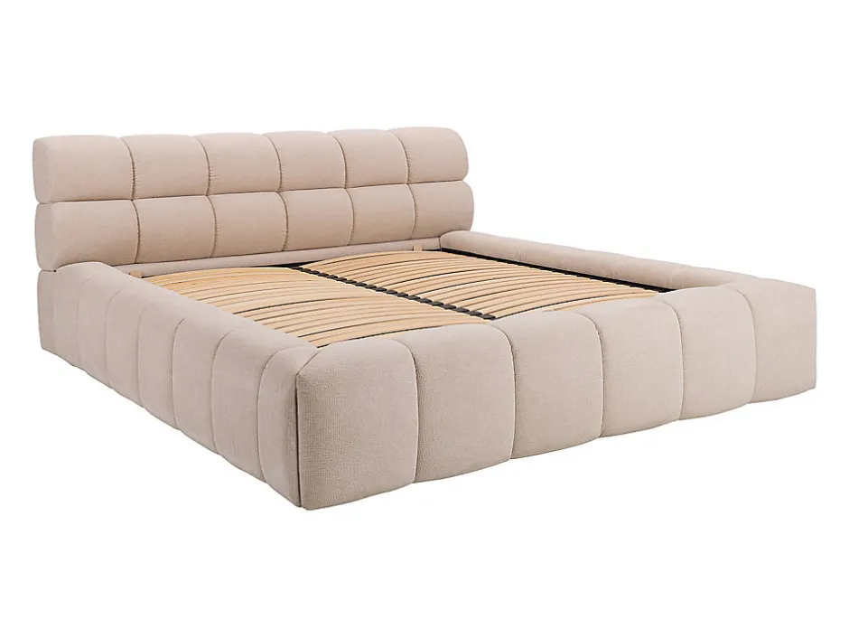 Vente-unique Lit coffre 160 x 200 cm - Tissu - Beige + Matelas - FORVIK II