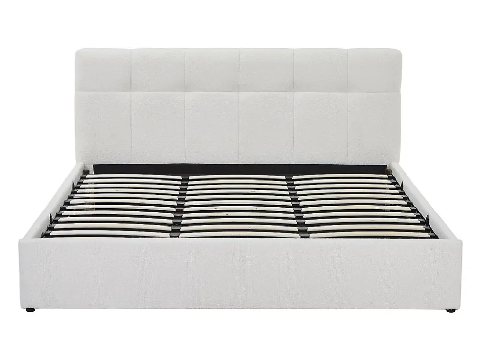 Vente-unique Lit coffre 180 x 200 cm - Tissu bouclette - Blanc + Matelas - MAZIRI Clearance