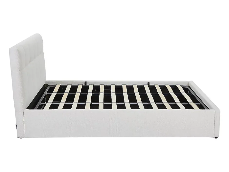 Vente-unique Lit coffre 180 x 200 cm - Tissu bouclette - Blanc + Matelas - MAZIRI Clearance