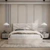 Vente-unique Lit coffre 140 x 190 cm - Tissu texturé - Crème + Matelas - JUSTANI Outlet