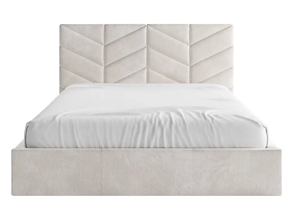 Vente-unique Lit coffre 140 x 190 cm - Tissu texturé - Crème + Matelas - JUSTANI Outlet