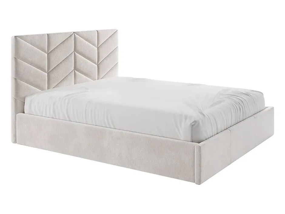 Vente-unique Lit coffre 140 x 190 cm - Tissu texturé - Crème + Matelas - JUSTANI Outlet