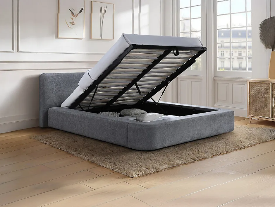 Vente-unique Lit coffre 140 x 190 cm - Tissu - Gris - JUDALO de Maison Céphy