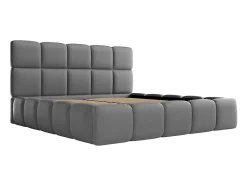 Vente-unique Lit coffre 140 x 190 cm - Tissu effet cuir - Gris - DAMADO