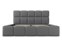Vente-unique Lit coffre 140 x 190 cm - Tissu effet cuir - Gris - DAMADO