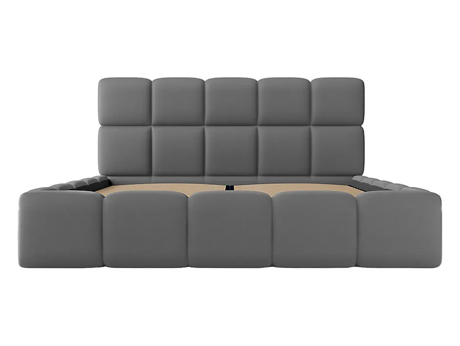 Vente-unique Lit coffre 140 x 190 cm - Tissu effet cuir - Gris - DAMADO